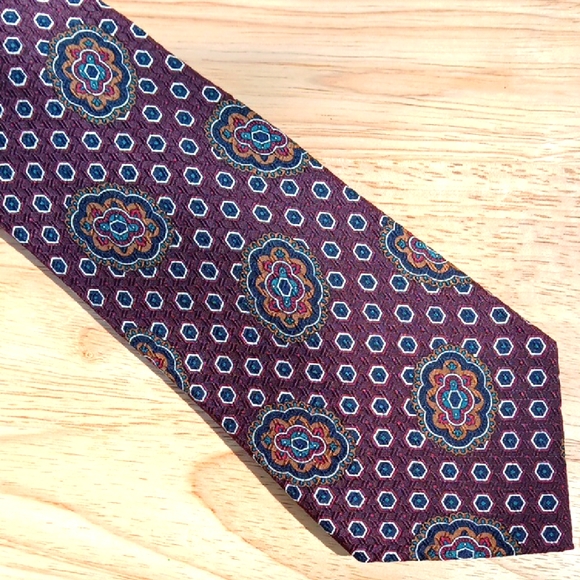 Coach Blue and Burgundy Silk Tie with Paisley Design - Picture 1 of 5